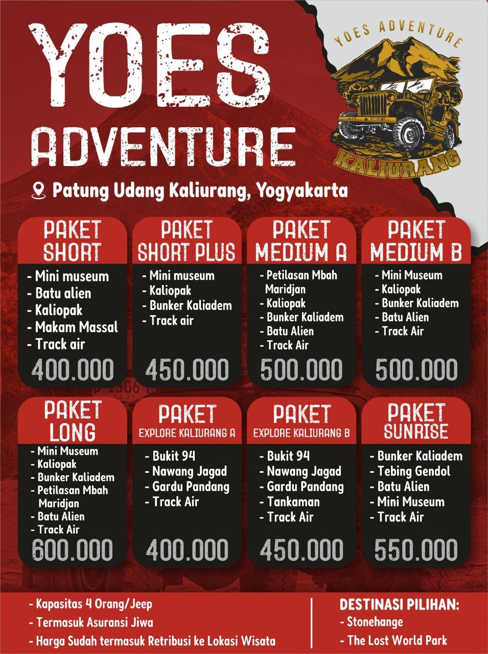berapa harga paket jeep merapi lava tour